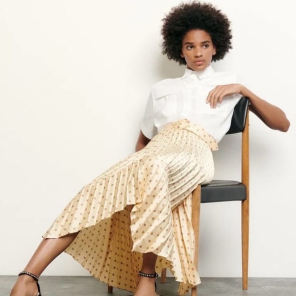 Sandro polka dotted asymmetrical pleated hem skirt size 4 - Picture 1 of 5